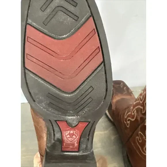 Ariat 10010937 Brown Leather Square Toe Cowboy Boots ATS . Men's Size 9 C EUC